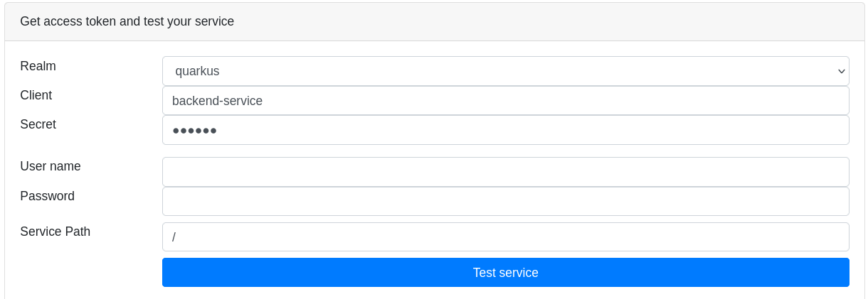 Dev UI OpenID Connect Keycloak Page - Password Grant